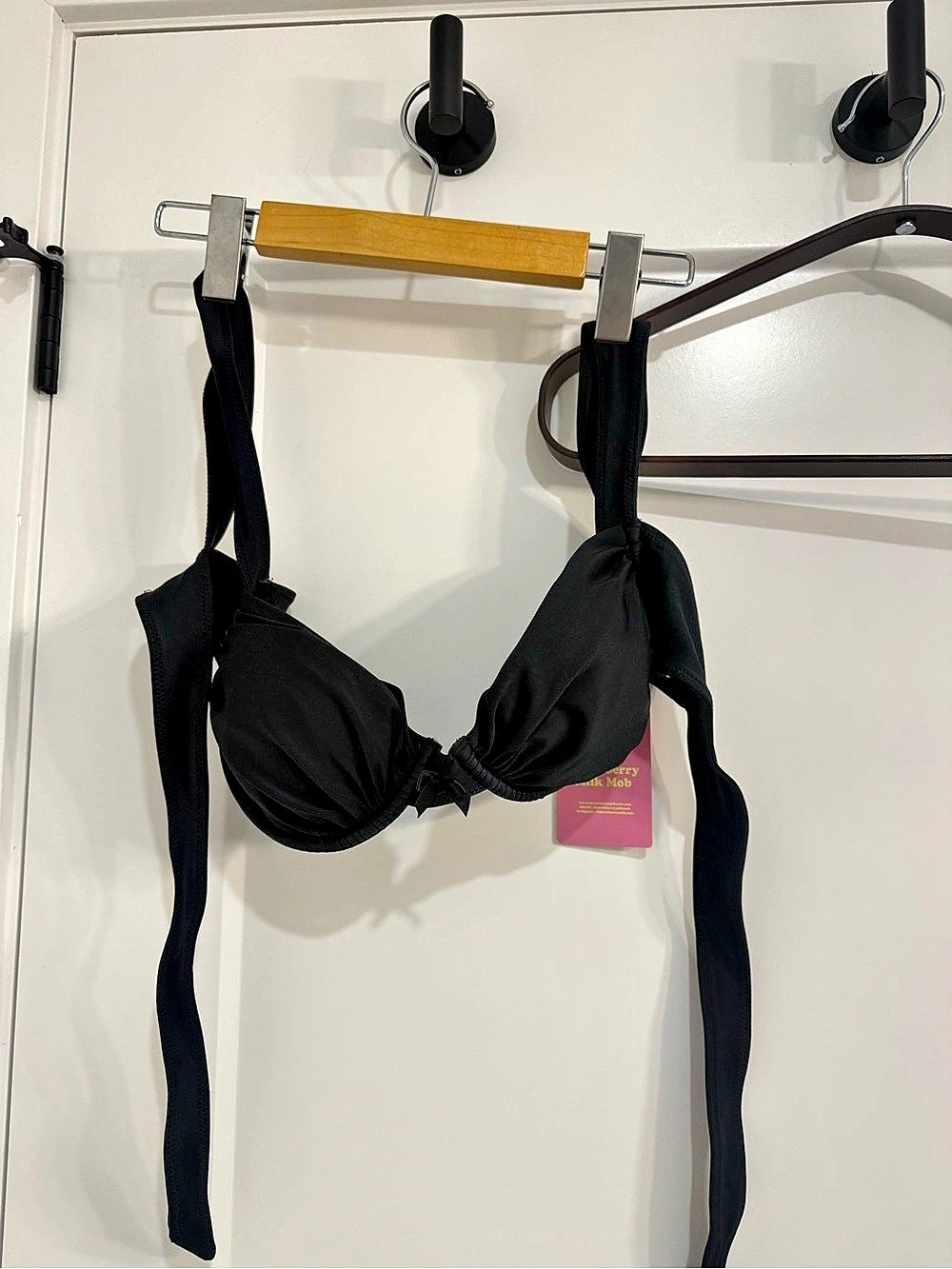 Strawberry Milk Mob Ties Bikini Top Black Bikini Top NWT